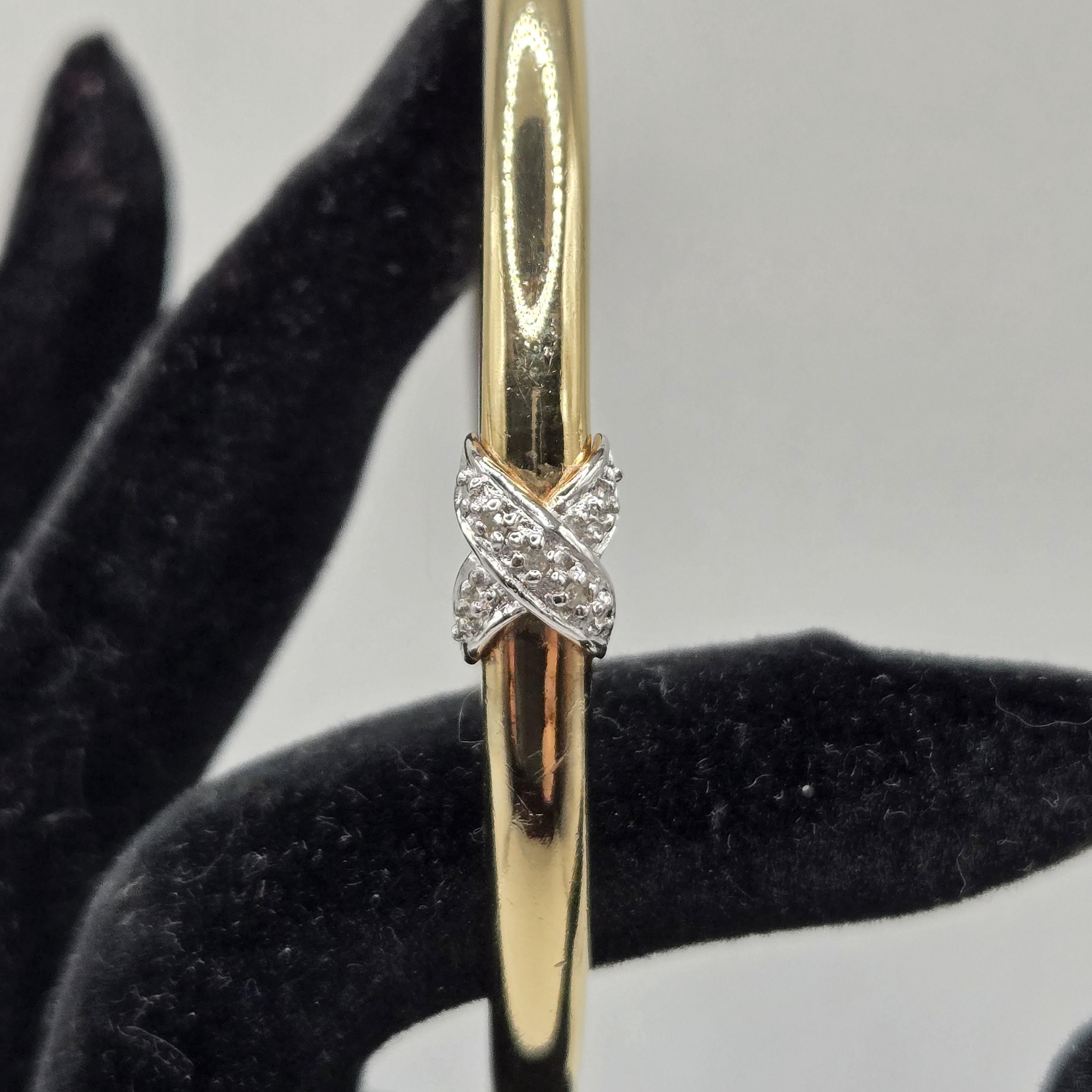 Vintage Gold Vermeil Sterling Silver Bangle: Crossover Diamond Accent, 6.75 in