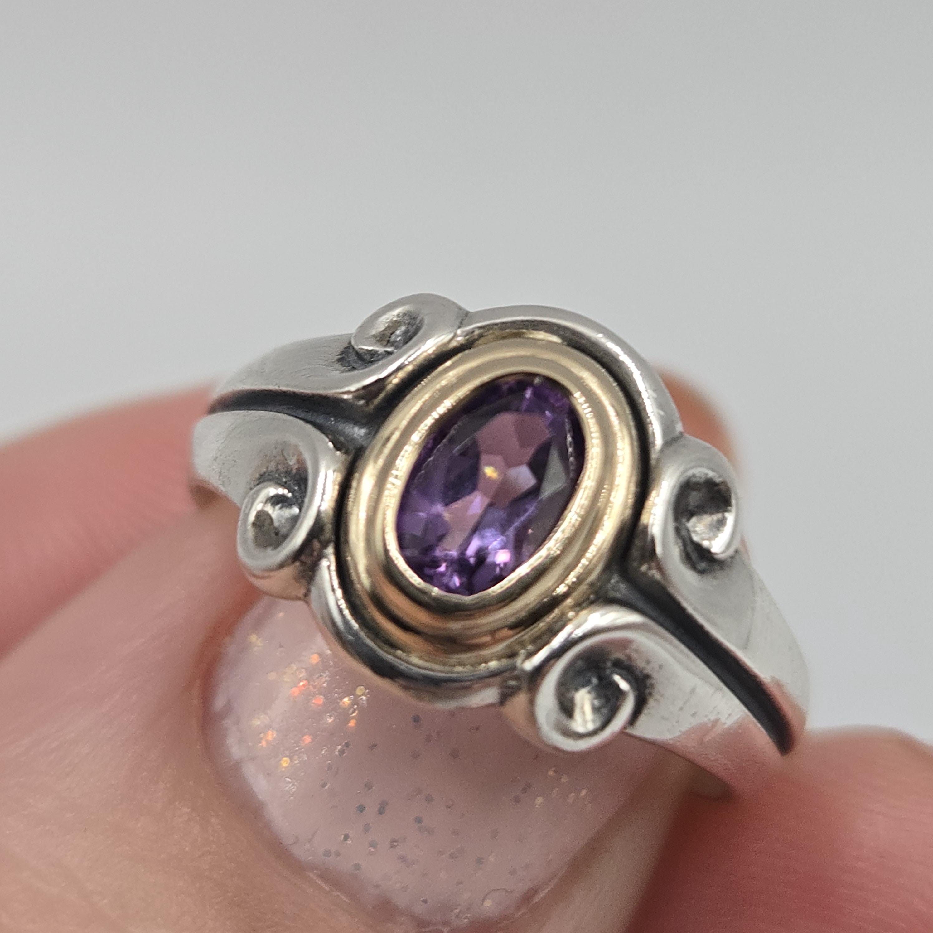 Vintage James Avery Amethyst Ring: Sterling Silver and 14K Gold, Size 6.5 Purple