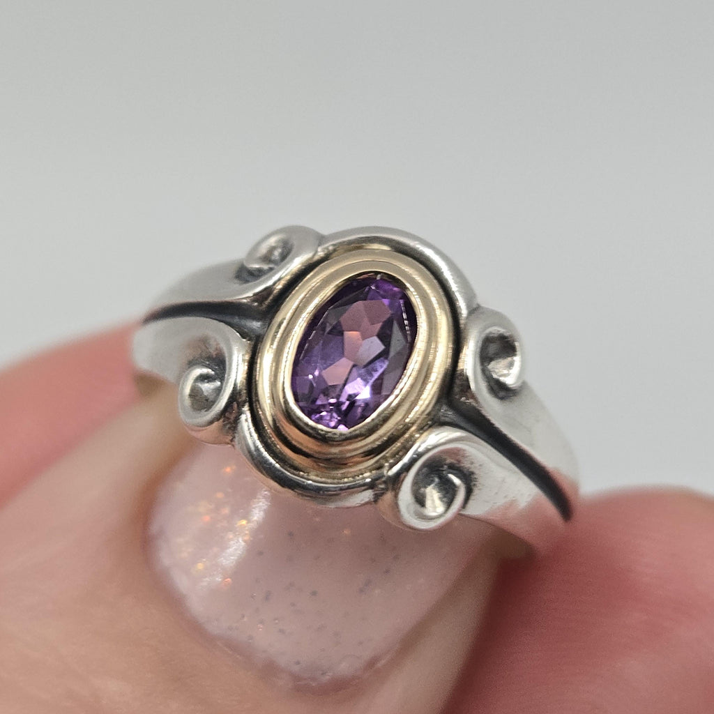 Vintage James Avery Amethyst Ring: Sterling Silver and 14K Gold, Size 6.5 Purple