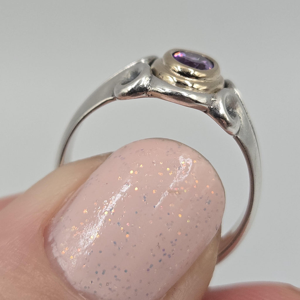Vintage James Avery Amethyst Ring: Sterling Silver and 14K Gold, Size 6.5 Purple