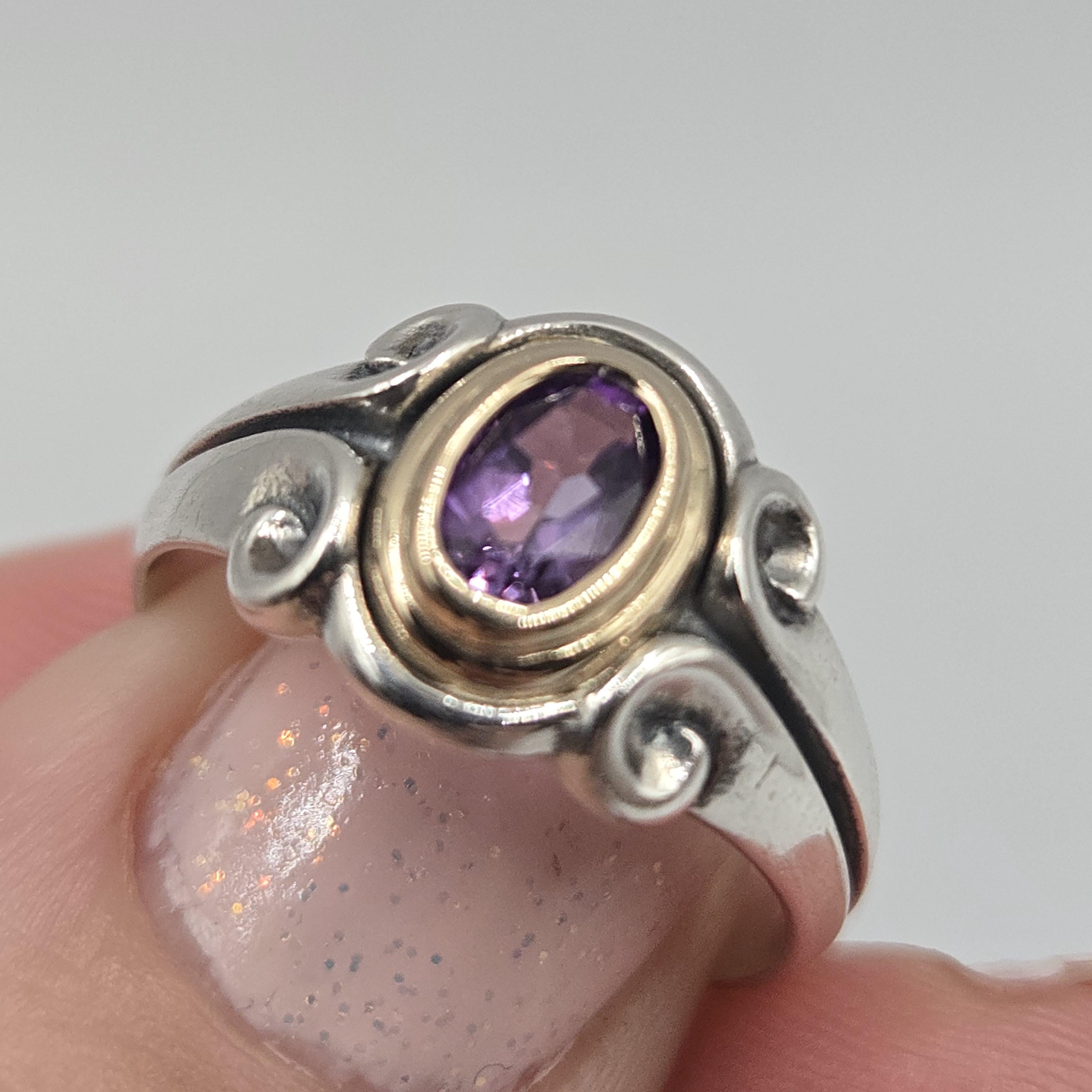 Vintage James Avery Amethyst Ring: Sterling Silver and 14K Gold, Size 6.5 Purple