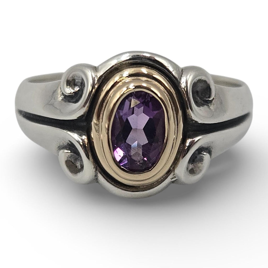 Vintage James Avery Amethyst Ring: Sterling Silver and 14K Gold, Size 6.5 Purple