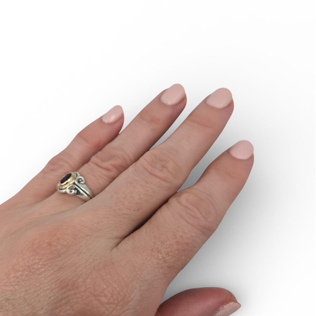 Vintage James Avery Amethyst Ring: Sterling Silver and 14K Gold, Size 6.5 Purple