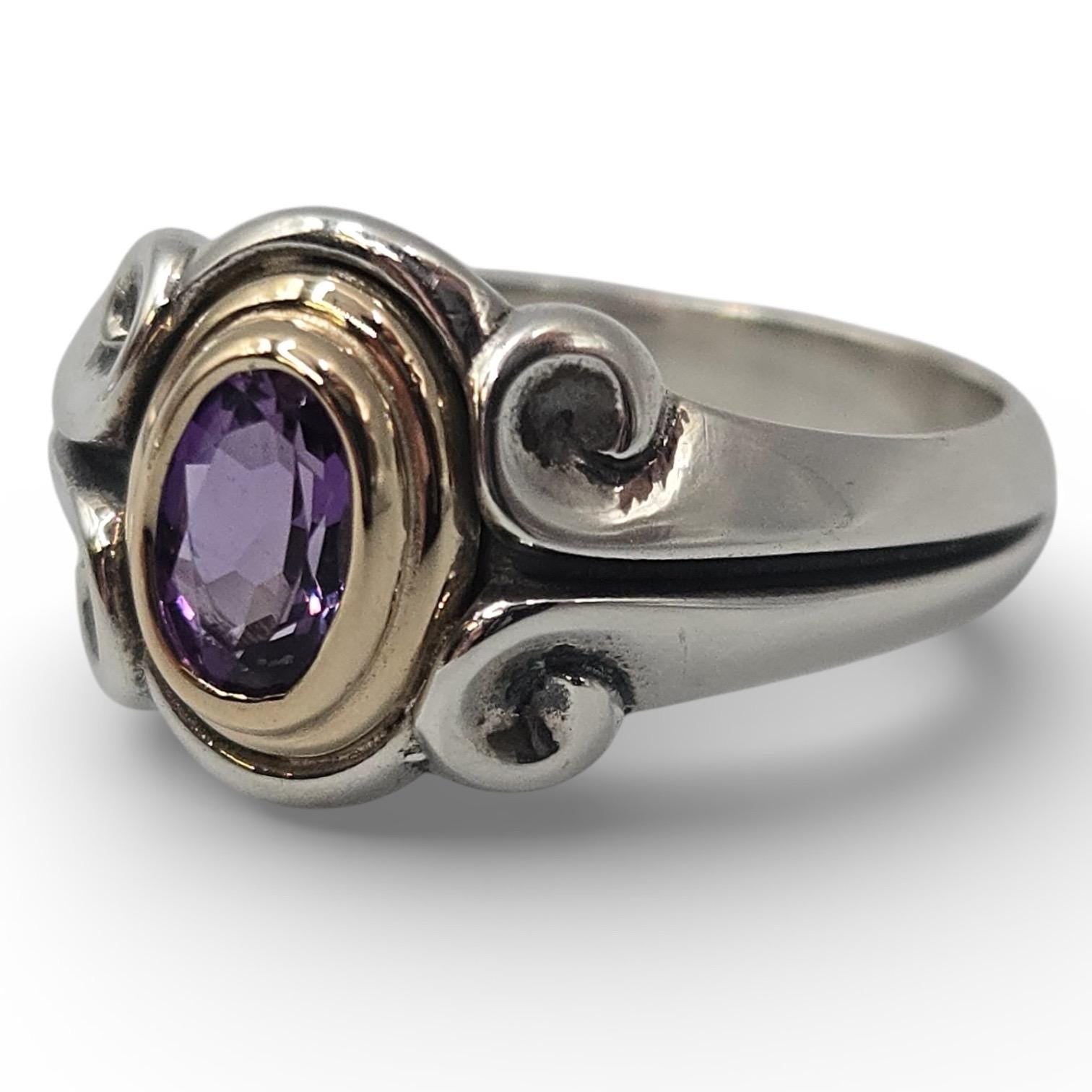 Vintage James Avery Amethyst Ring: Sterling Silver and 14K Gold, Size 6.5 Purple