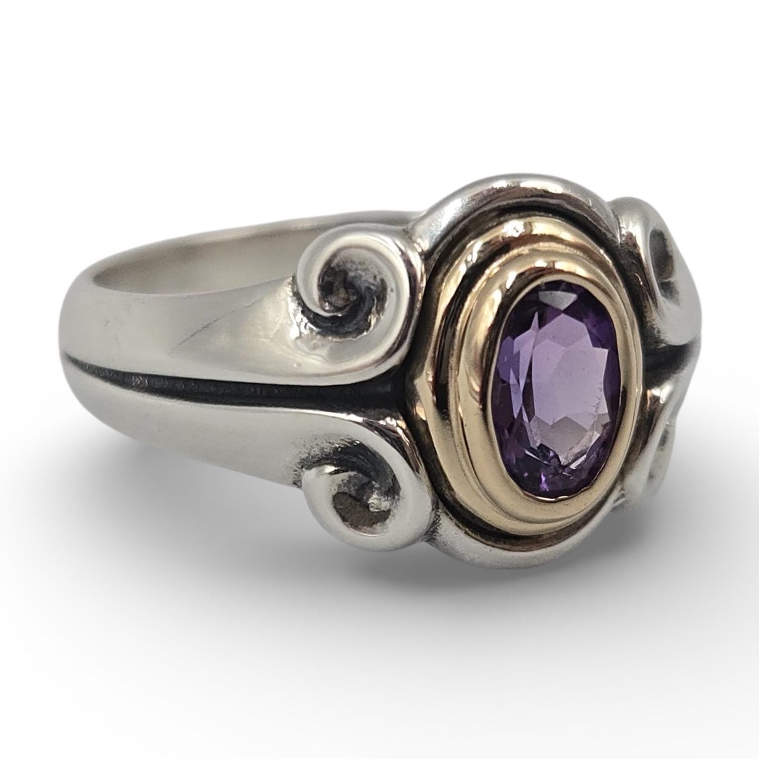 Vintage James Avery Amethyst Ring: Sterling Silver and 14K Gold, Size 6.5 Purple