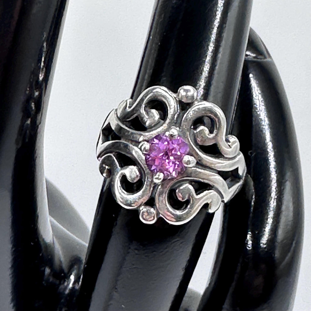 Vintage James Avery Sterling Silver Spanish Lace and Pink Stone Ring Size 4.75