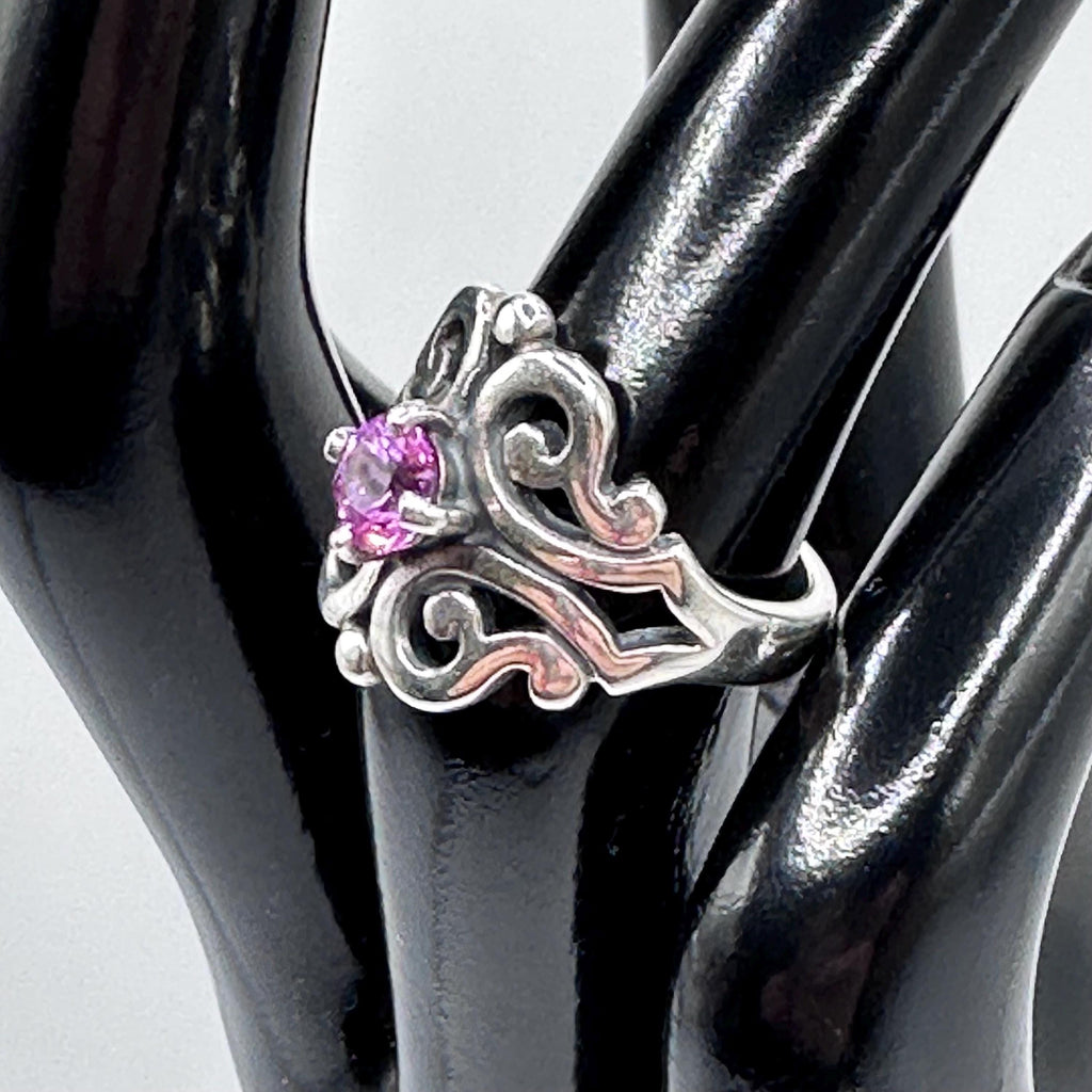Vintage James Avery Sterling Silver Spanish Lace and Pink Stone Ring Size 4.75