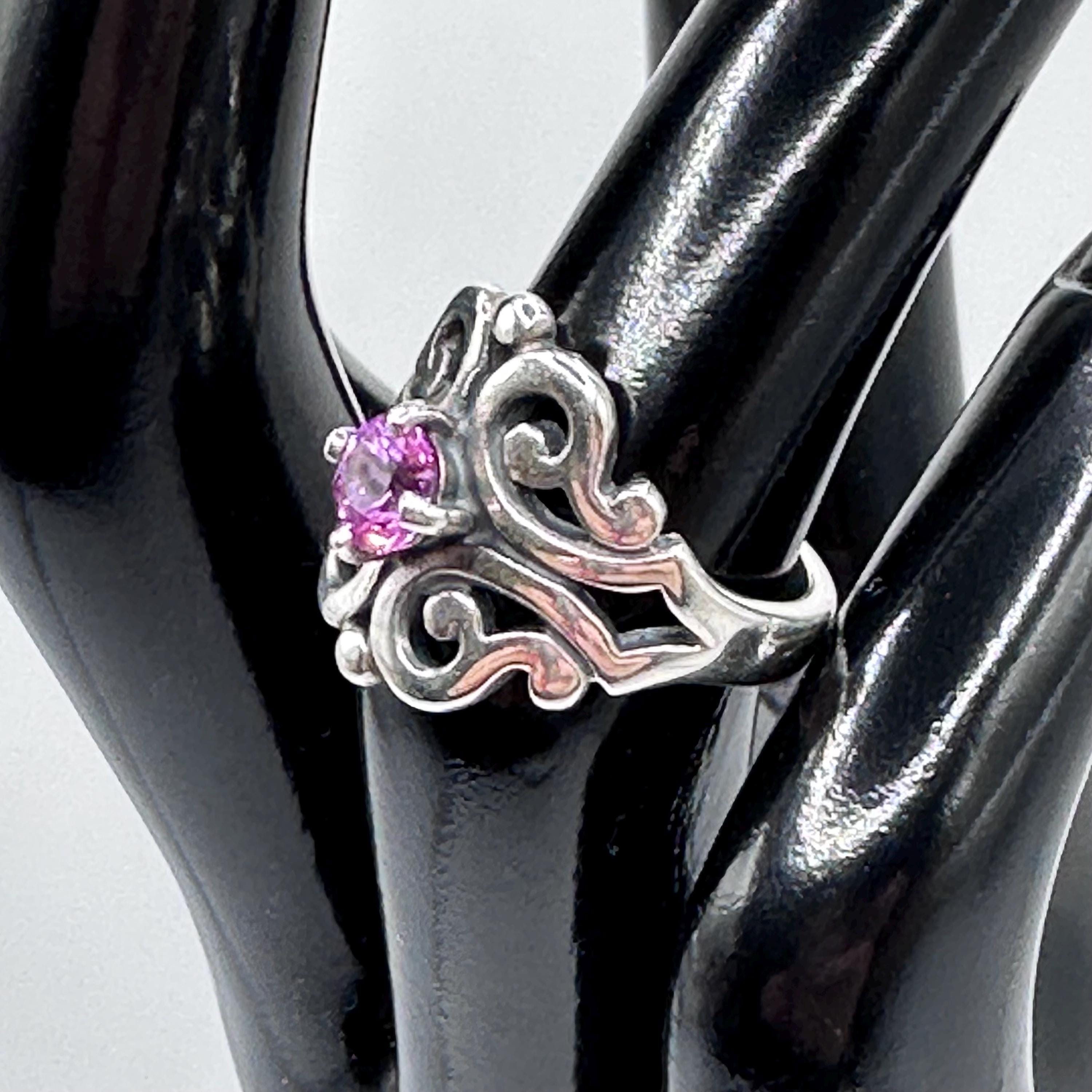 Vintage James Avery Sterling Silver Spanish Lace and Pink Stone Ring Size 4.75