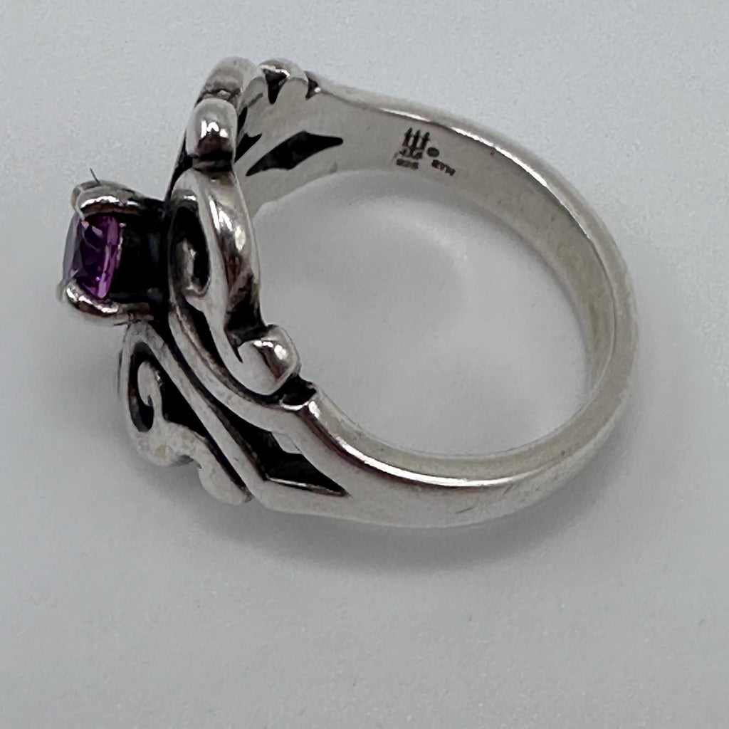Vintage James Avery Sterling Silver Spanish Lace and Pink Stone Ring Size 4.75
