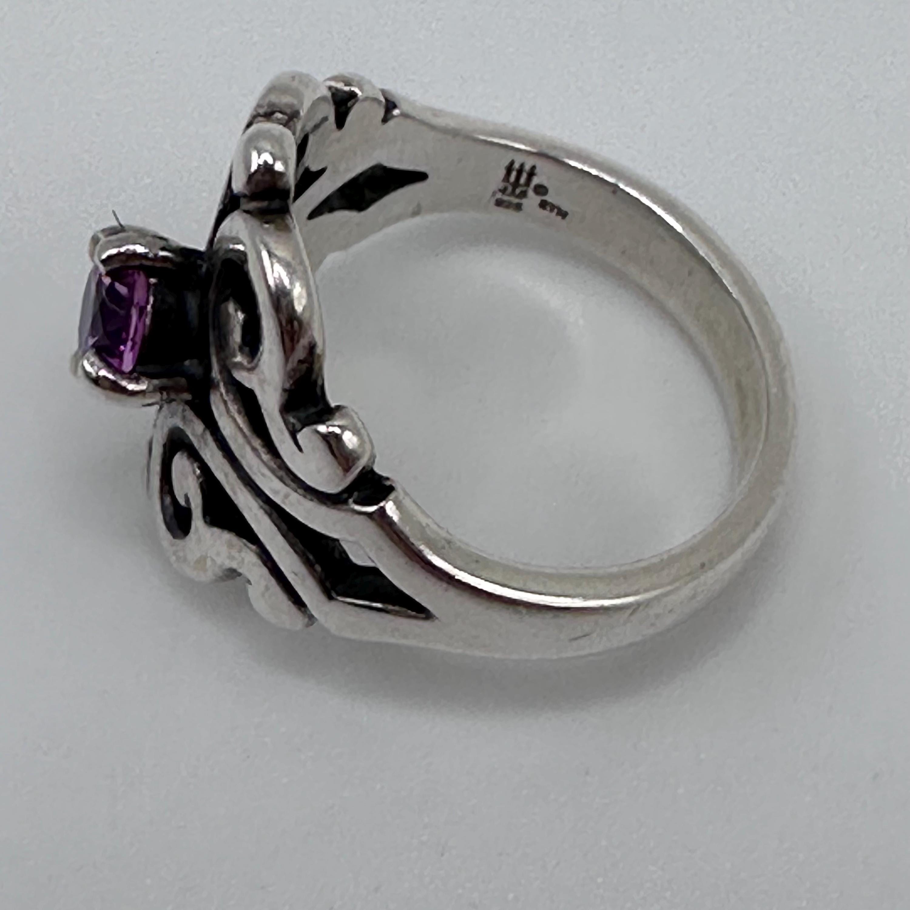 Vintage James Avery Sterling Silver Spanish Lace and Pink Stone Ring Size 4.75