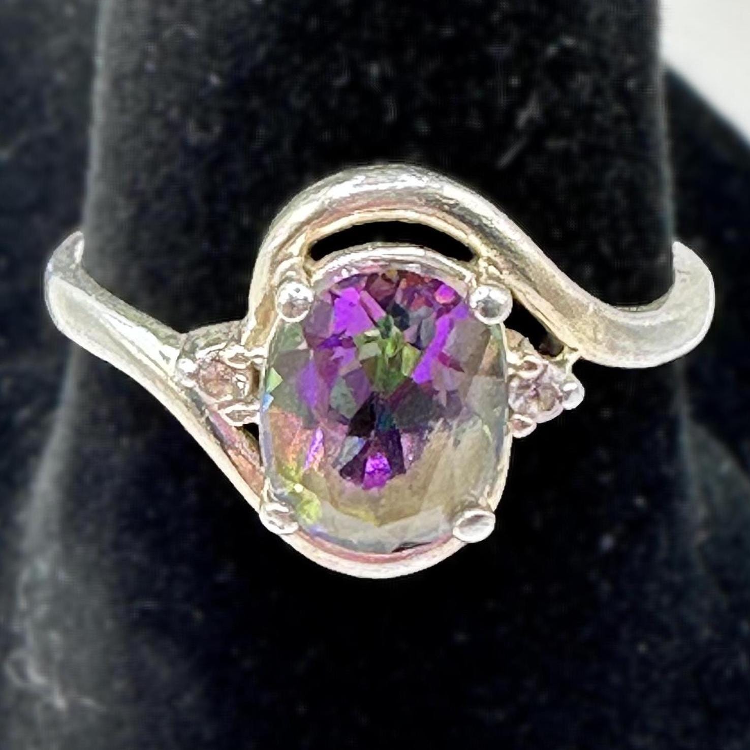 Vintage Mystic Topaz Gemstone 925 Sterling Silver Size 9
