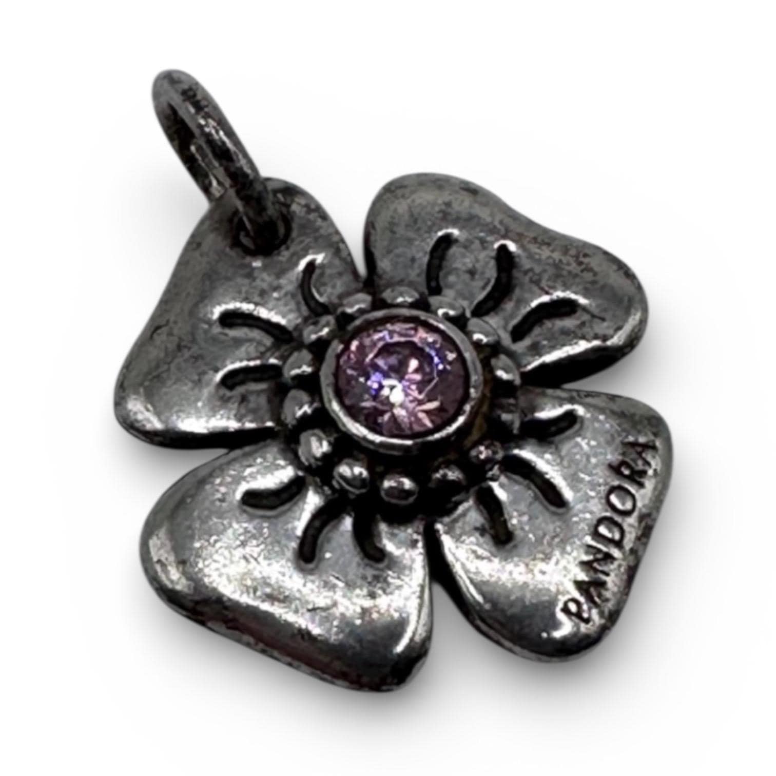 Vintage Pandora Sterling Silver Pink Daisy Pendant Charm