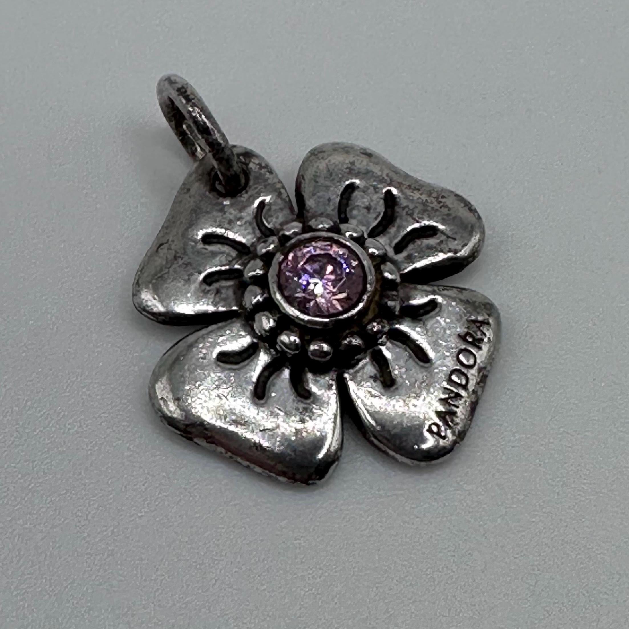 Vintage Pandora Sterling Silver Pink Daisy Pendant Charm