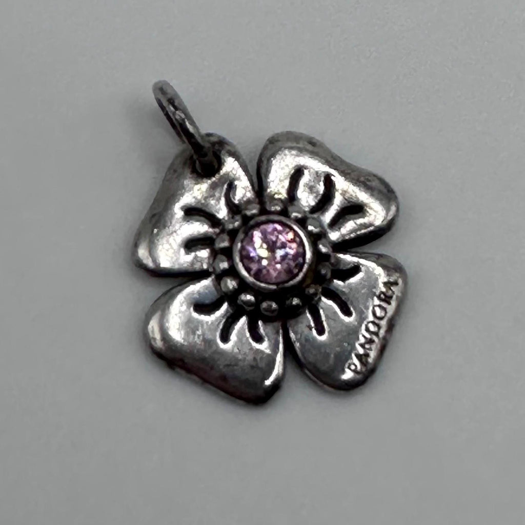 Vintage Pandora Sterling Silver Pink Daisy Pendant Charm