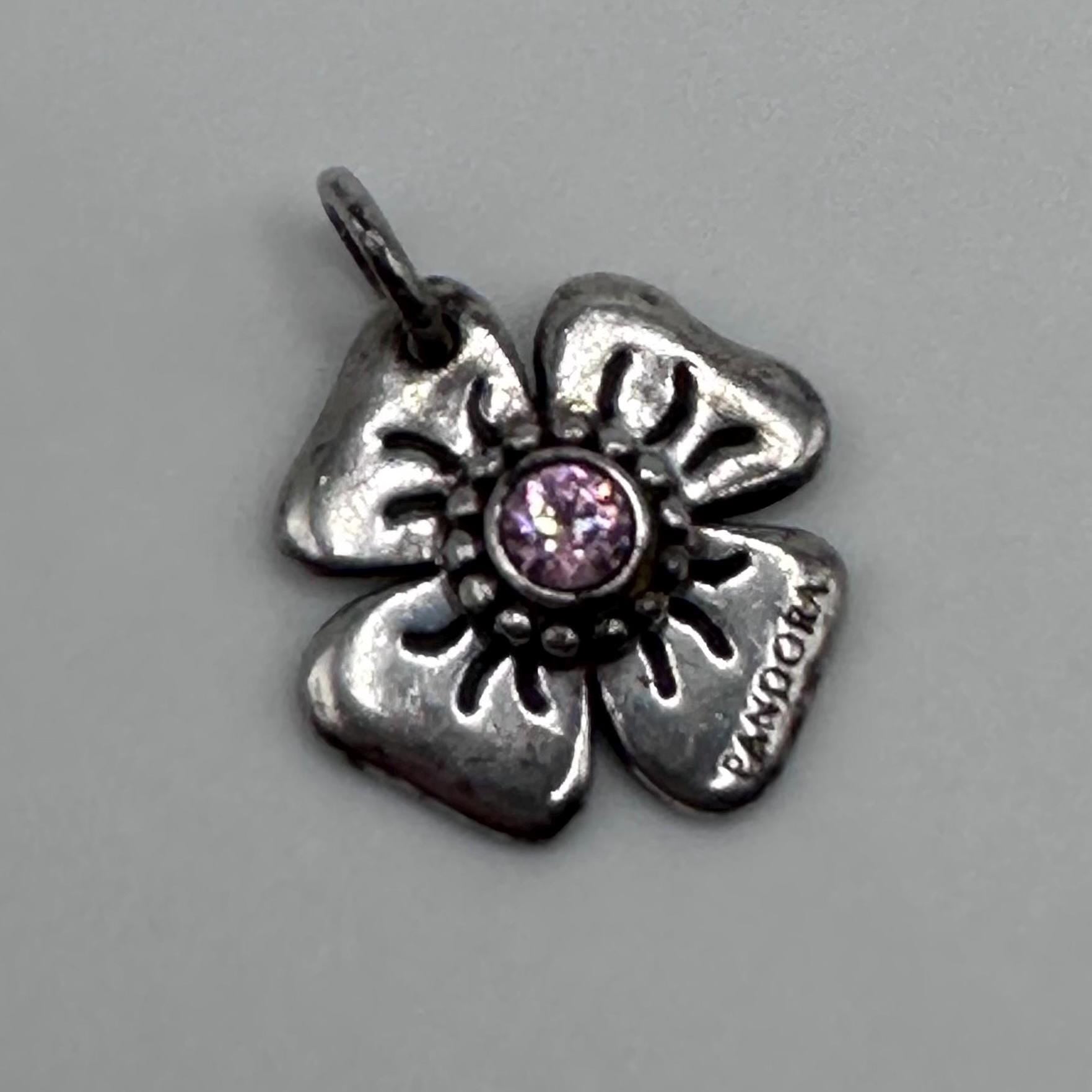 Vintage Pandora Sterling Silver Pink Daisy Pendant Charm