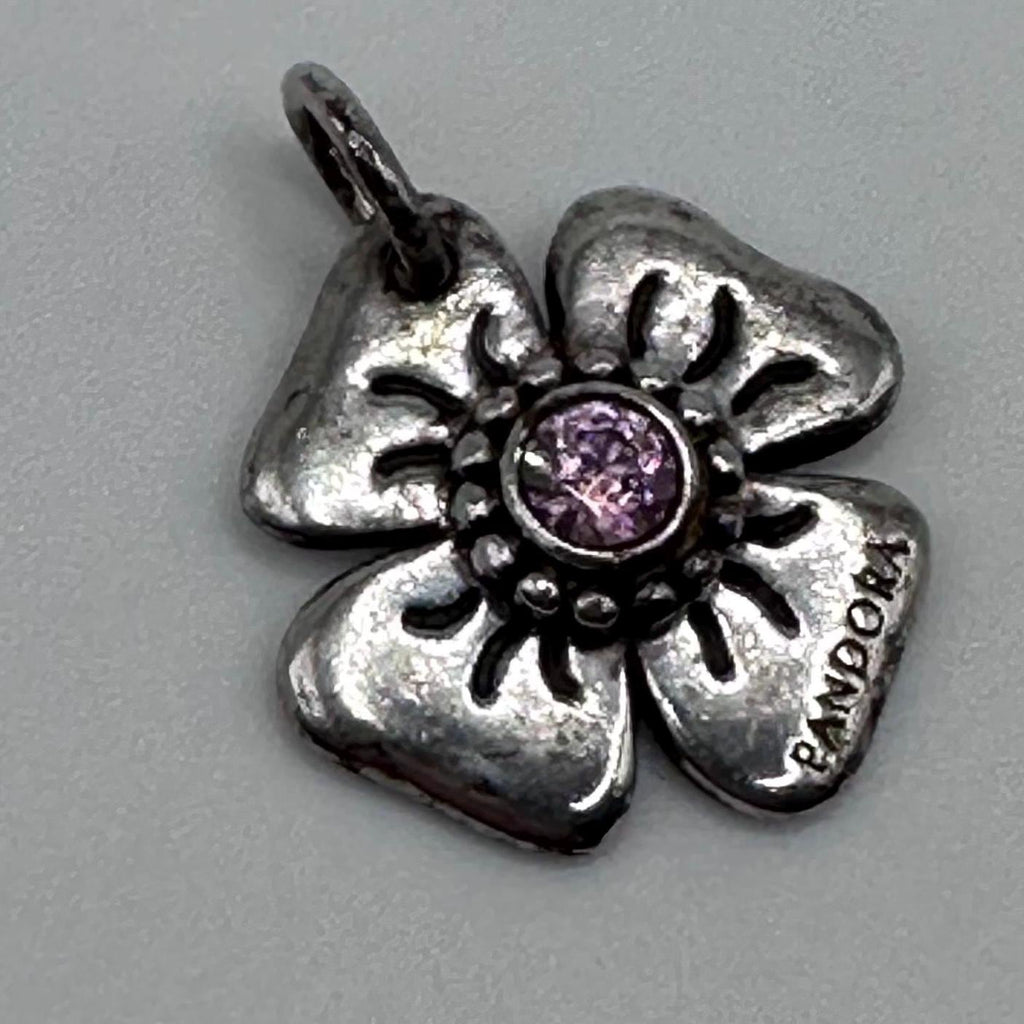 Vintage Pandora Sterling Silver Pink Daisy Pendant Charm