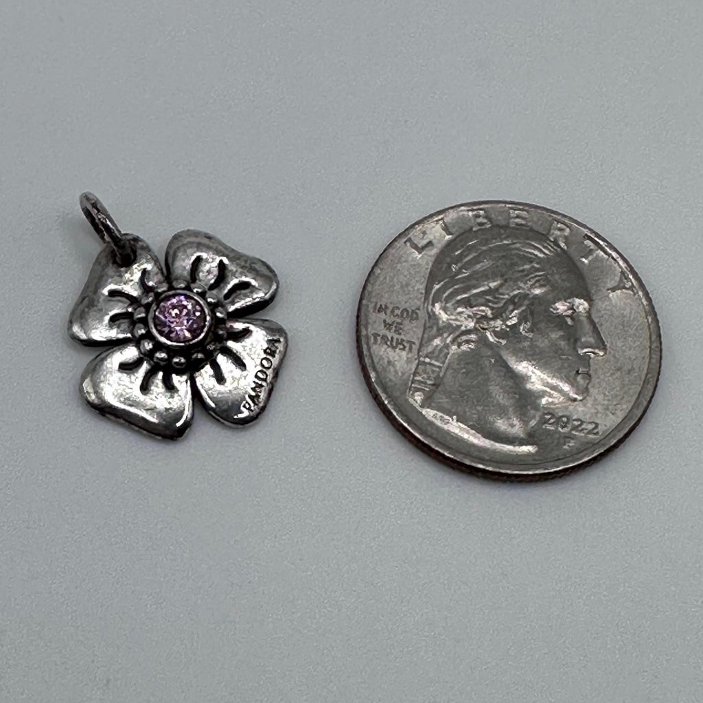 Vintage Pandora Sterling Silver Pink Daisy Pendant Charm