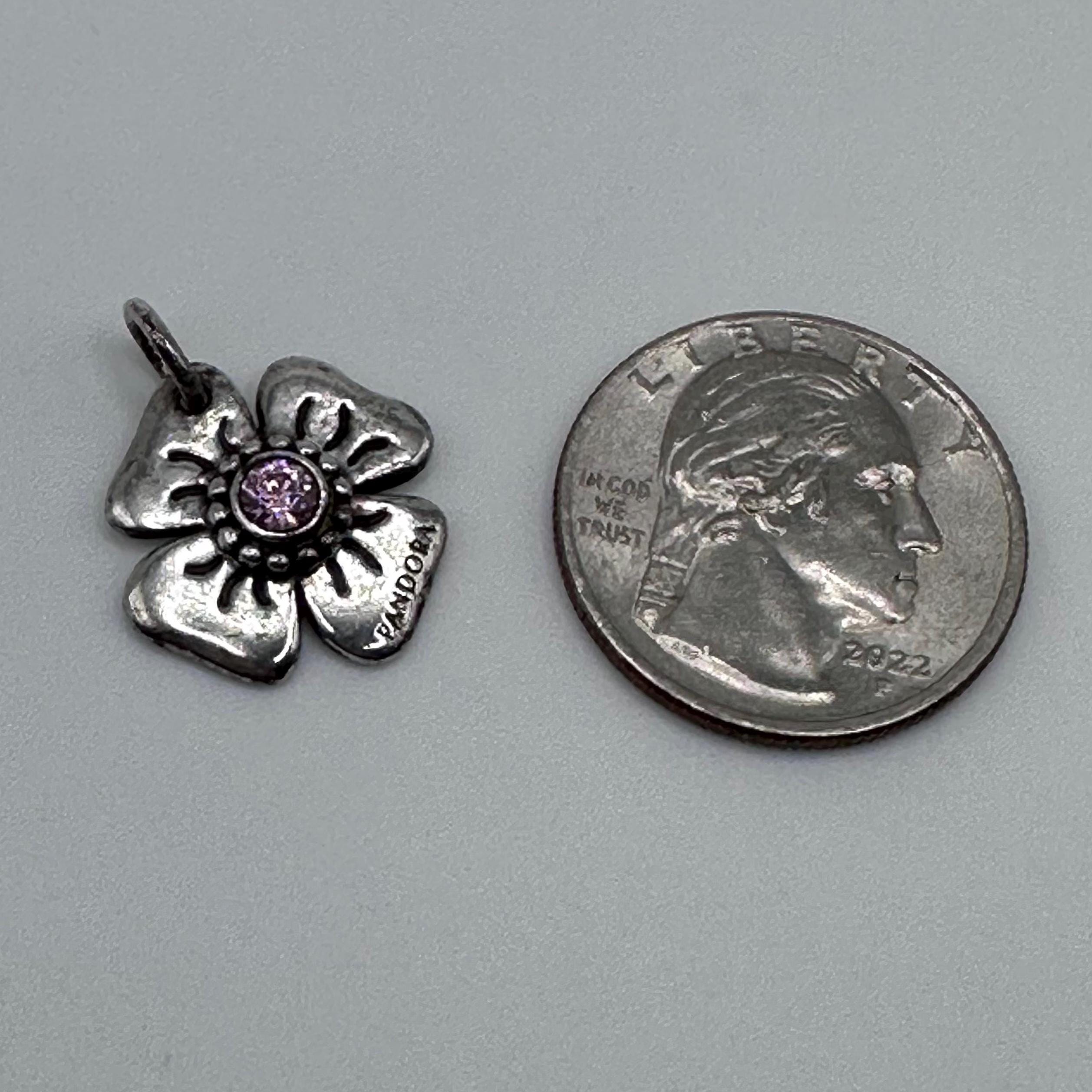 Vintage Pandora Sterling Silver Pink Daisy Pendant Charm