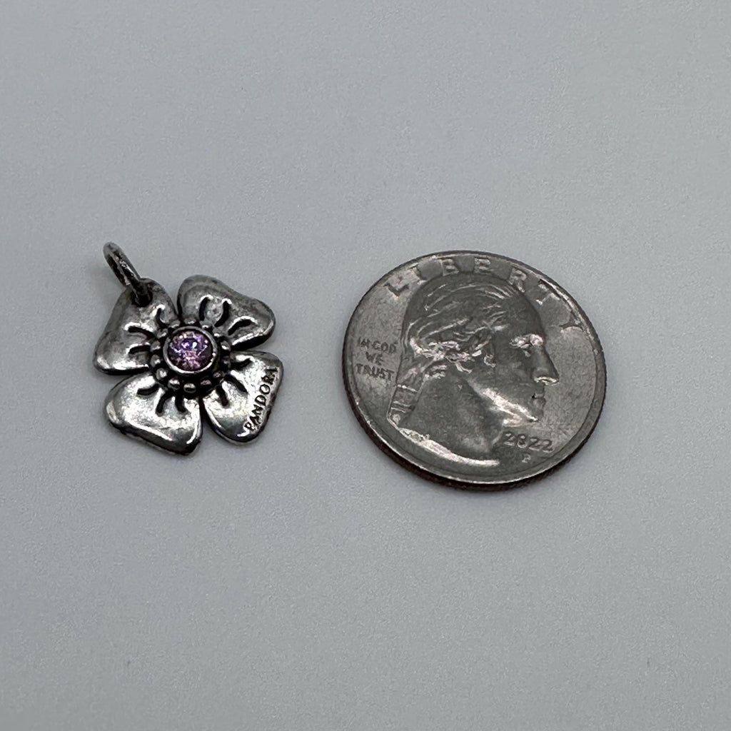 Vintage Pandora Sterling Silver Pink Daisy Pendant Charm
