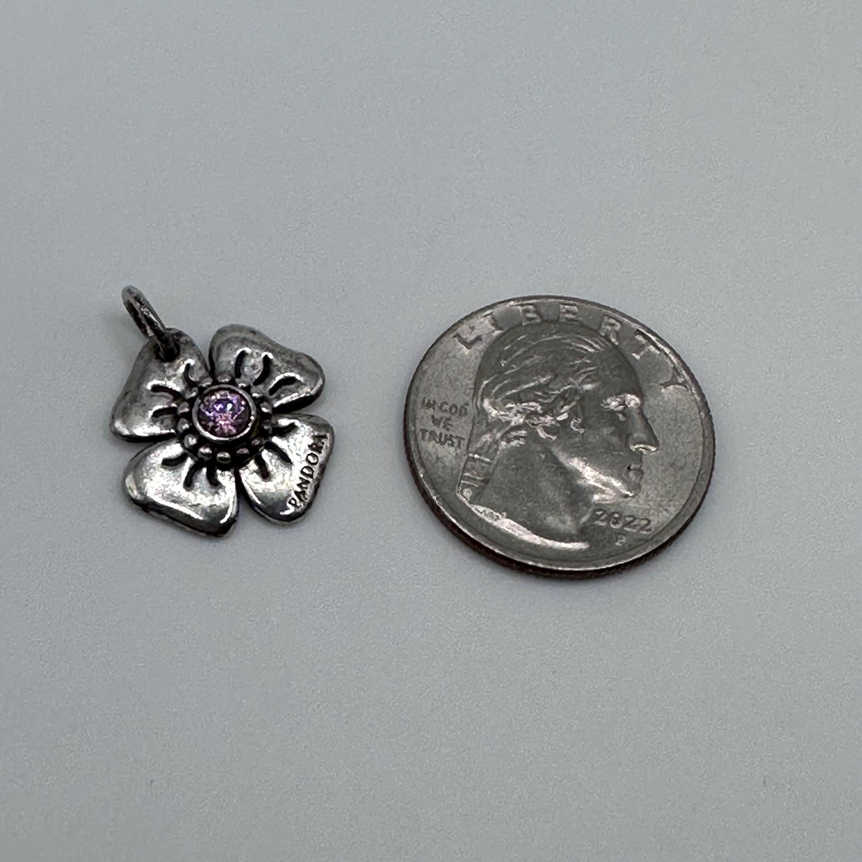 Vintage Pandora Sterling Silver Pink Daisy Pendant Charm