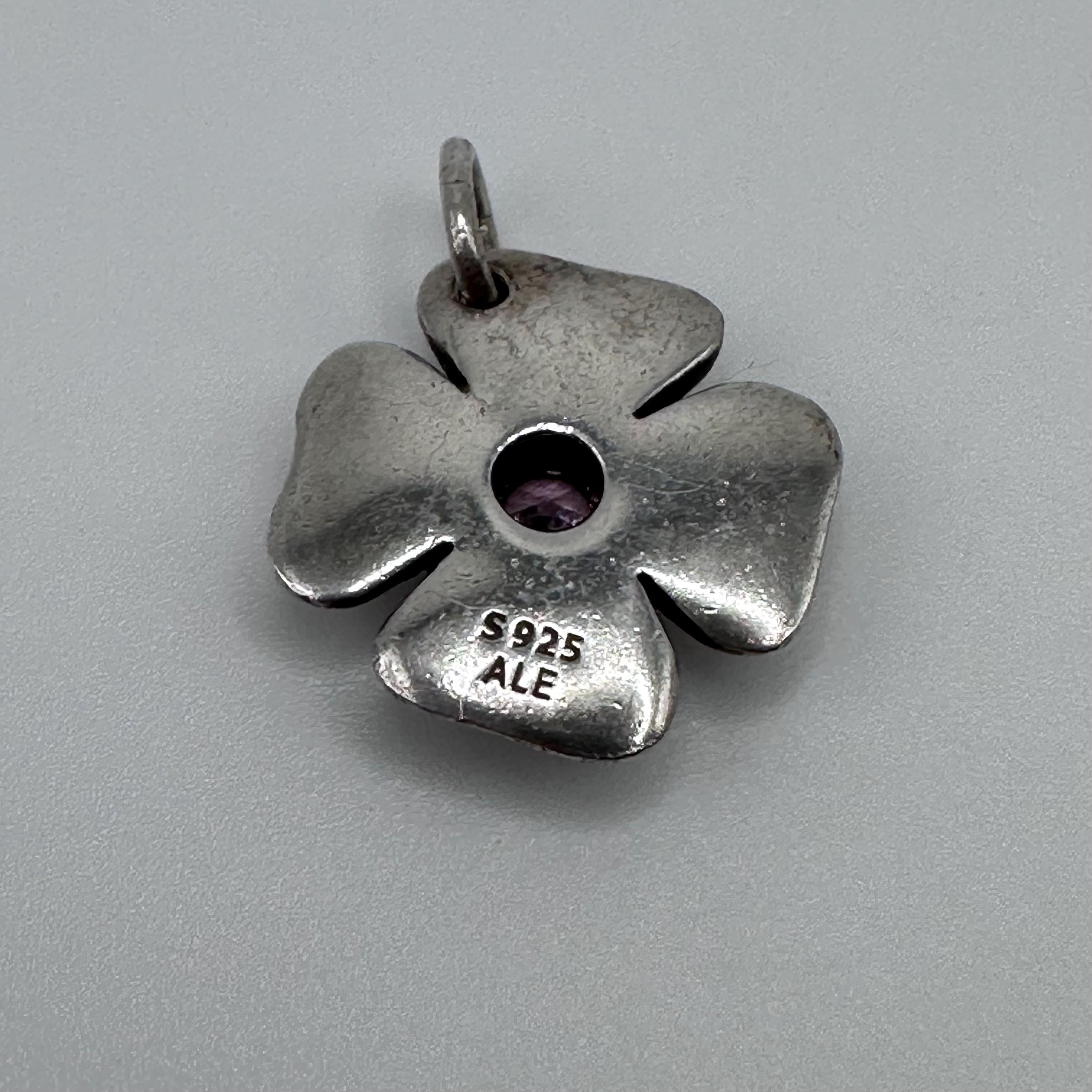 Vintage Pandora Sterling Silver Pink Daisy Pendant Charm