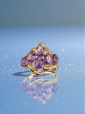 Vintage Solid 10K Yellow Gold Cocktail Ring with Six Oval Amethyst Cluster Size 6
