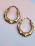 Vintage Solid 10K Yellow Gold Faceted Octagon Creole Hoop Earrings