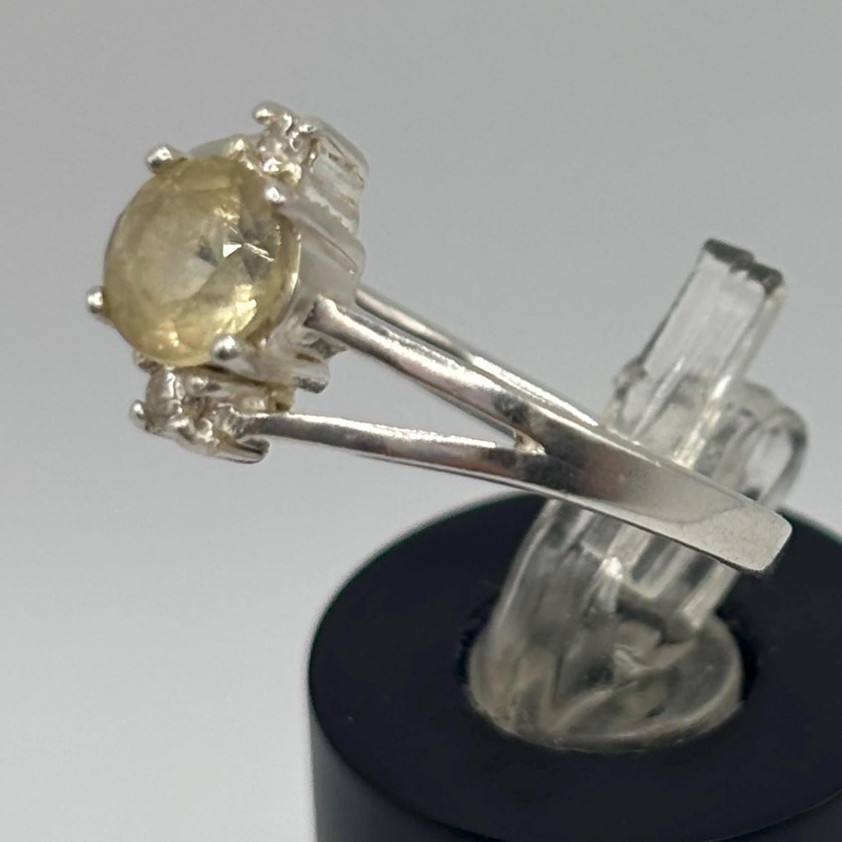 Vintage Sterling Silver Citrine and CZ Ring Size 8.5