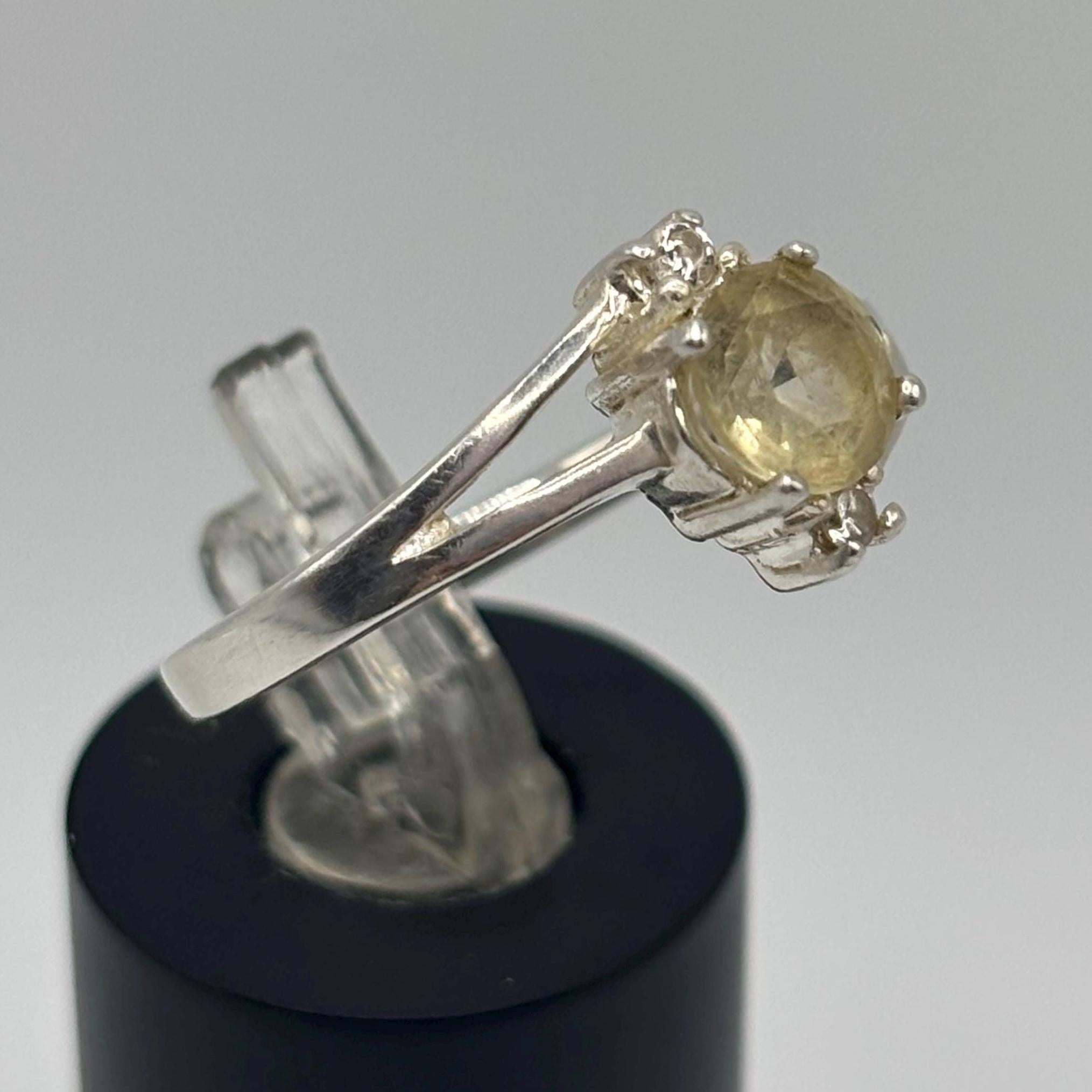 Vintage Sterling Silver Citrine and CZ Ring Size 8.5