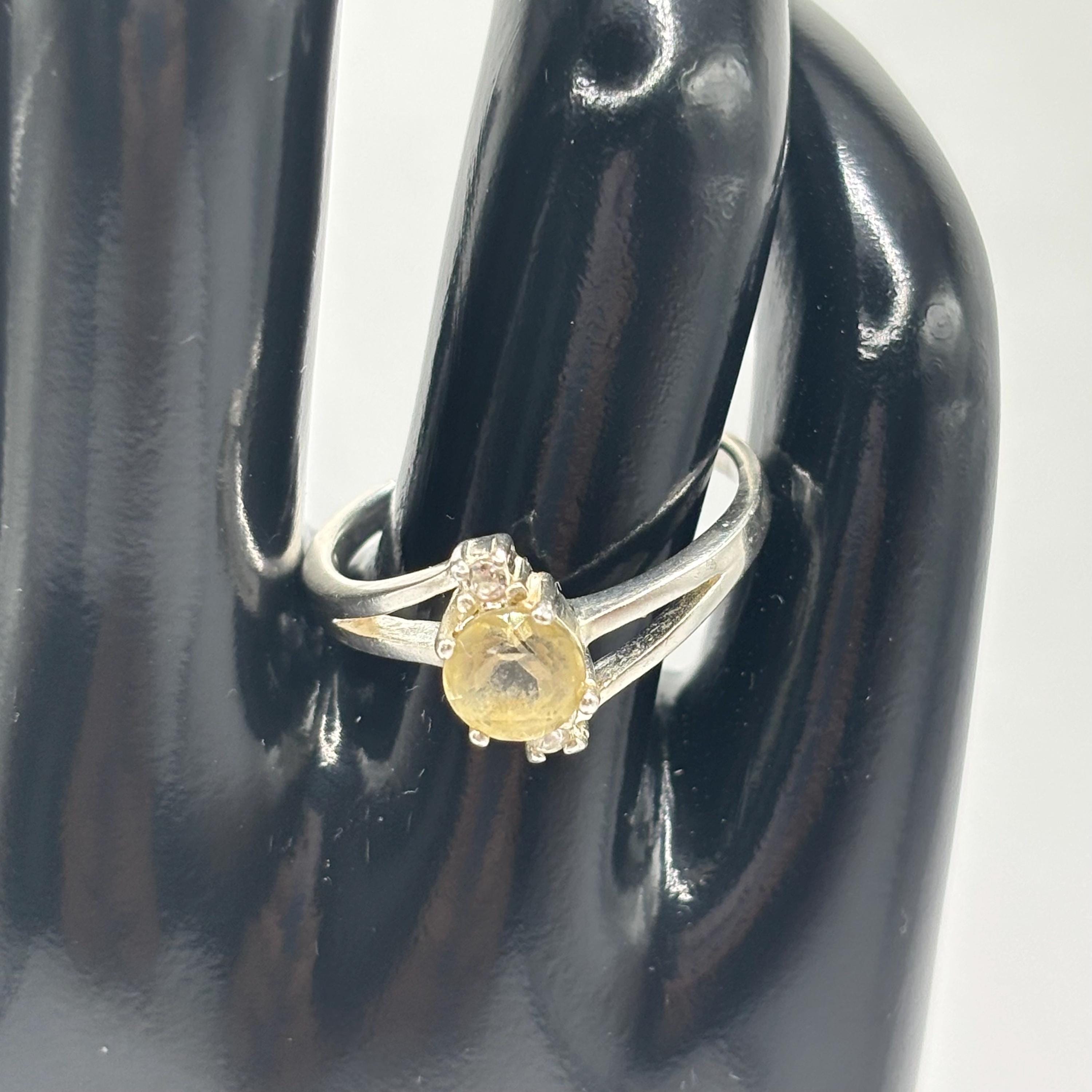 Vintage Sterling Silver Citrine and CZ Ring Size 8.5