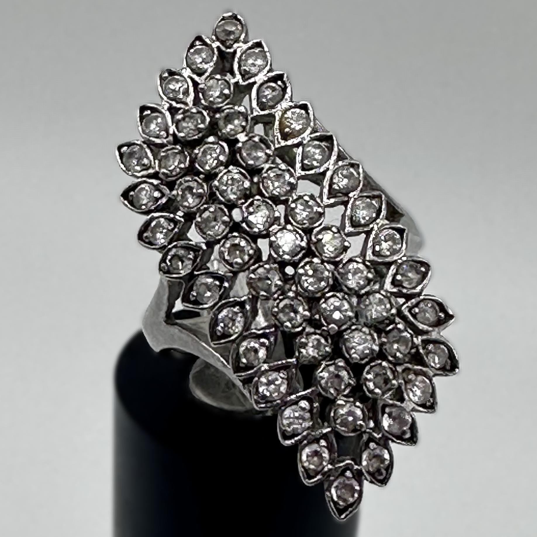 Vintage Sterling Silver Glamorous Sparkle Cocktail Ring Size 6.75