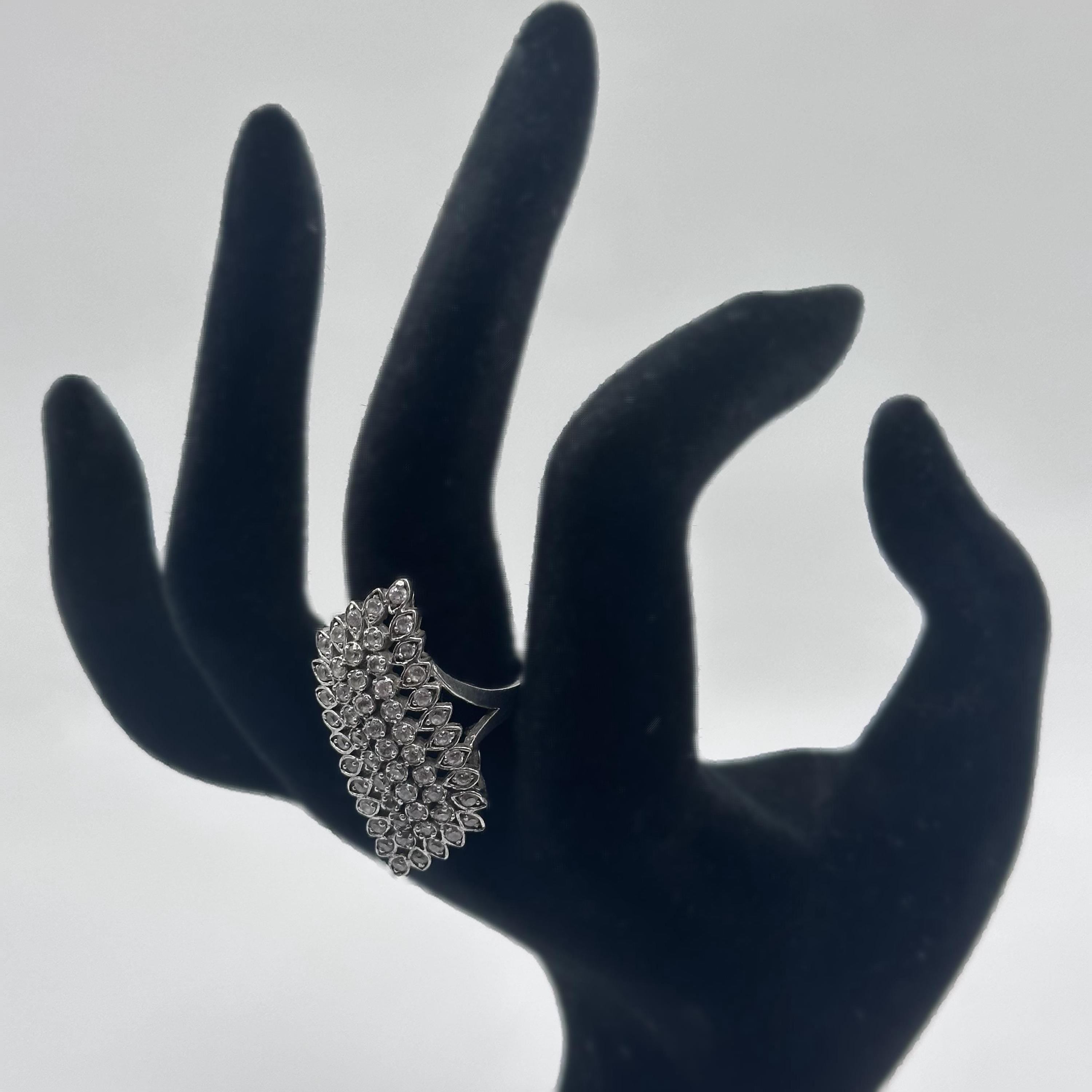 Vintage Sterling Silver Glamorous Sparkle Cocktail Ring Size 6.75