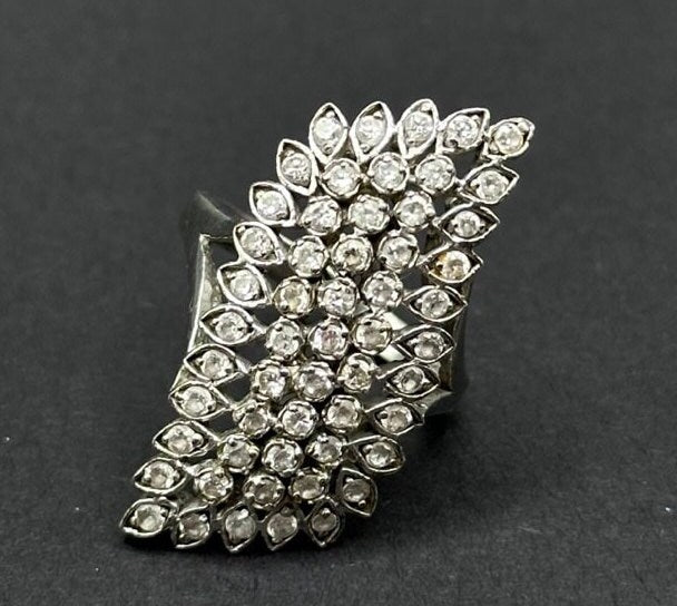 Vintage Sterling Silver Glamorous Sparkle Cocktail Ring Size 6.75