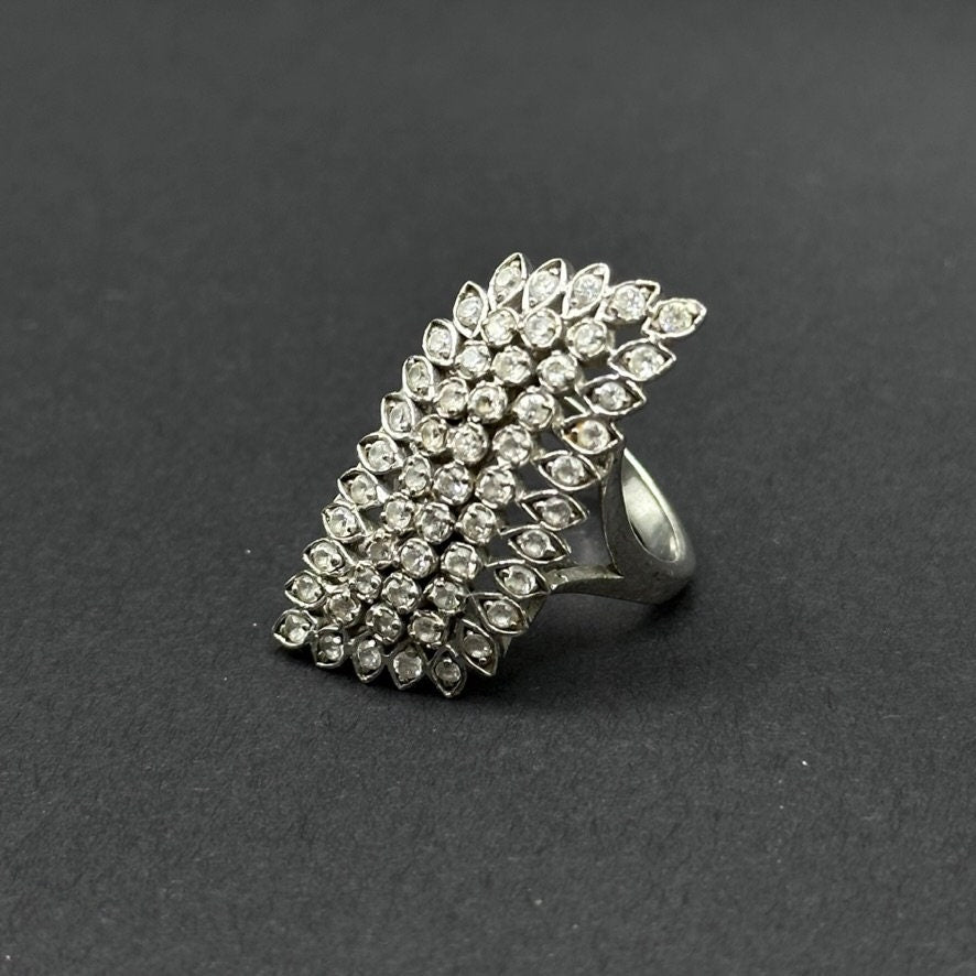 Vintage Sterling Silver Glamorous Sparkle Cocktail Ring Size 6.75