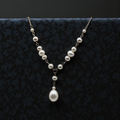 Vintage Sterling Silver Pearl Station Y Drop Necklace Teardrop 18 Inch