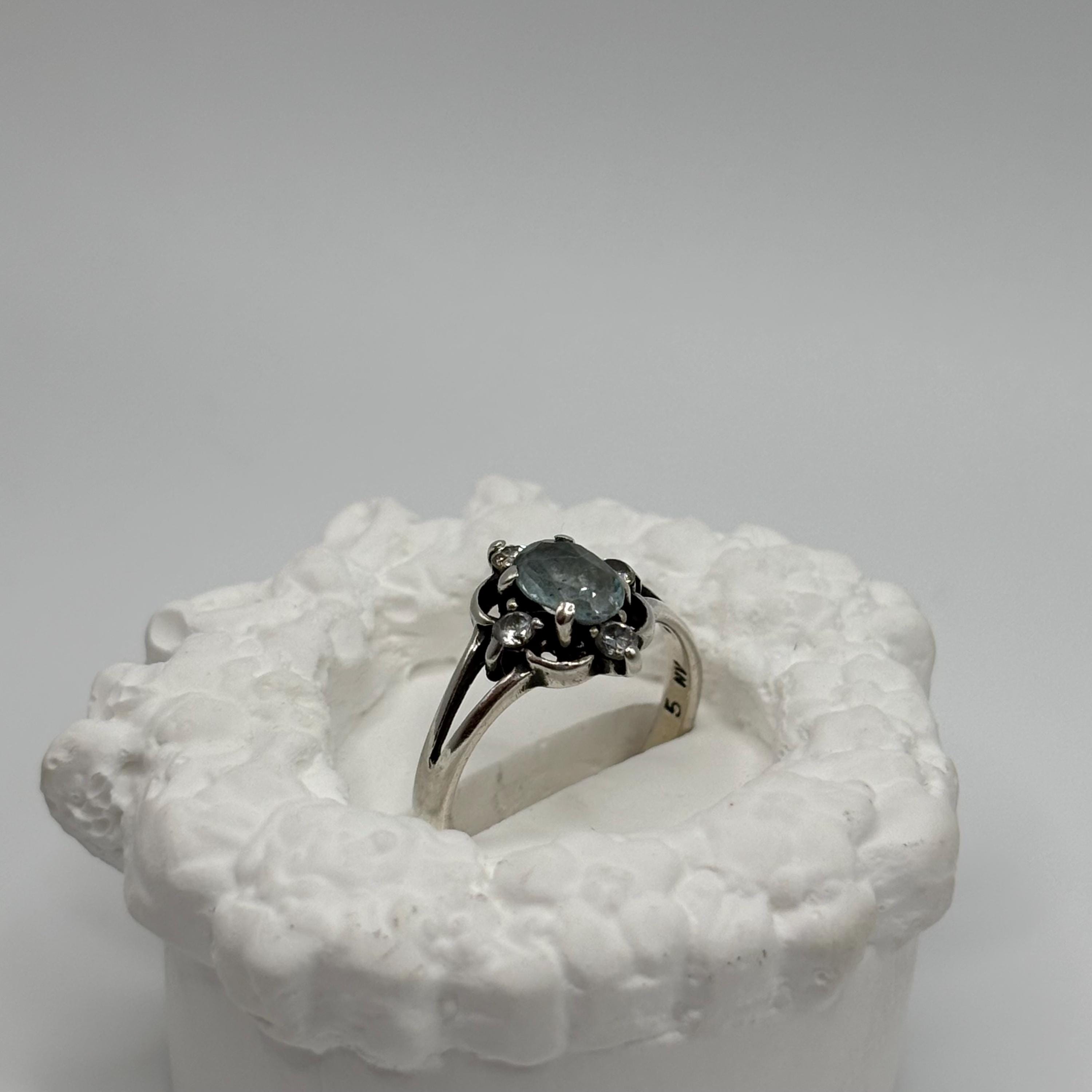 Vintage Sterling Silver and Blue Topaz Ring Size 5