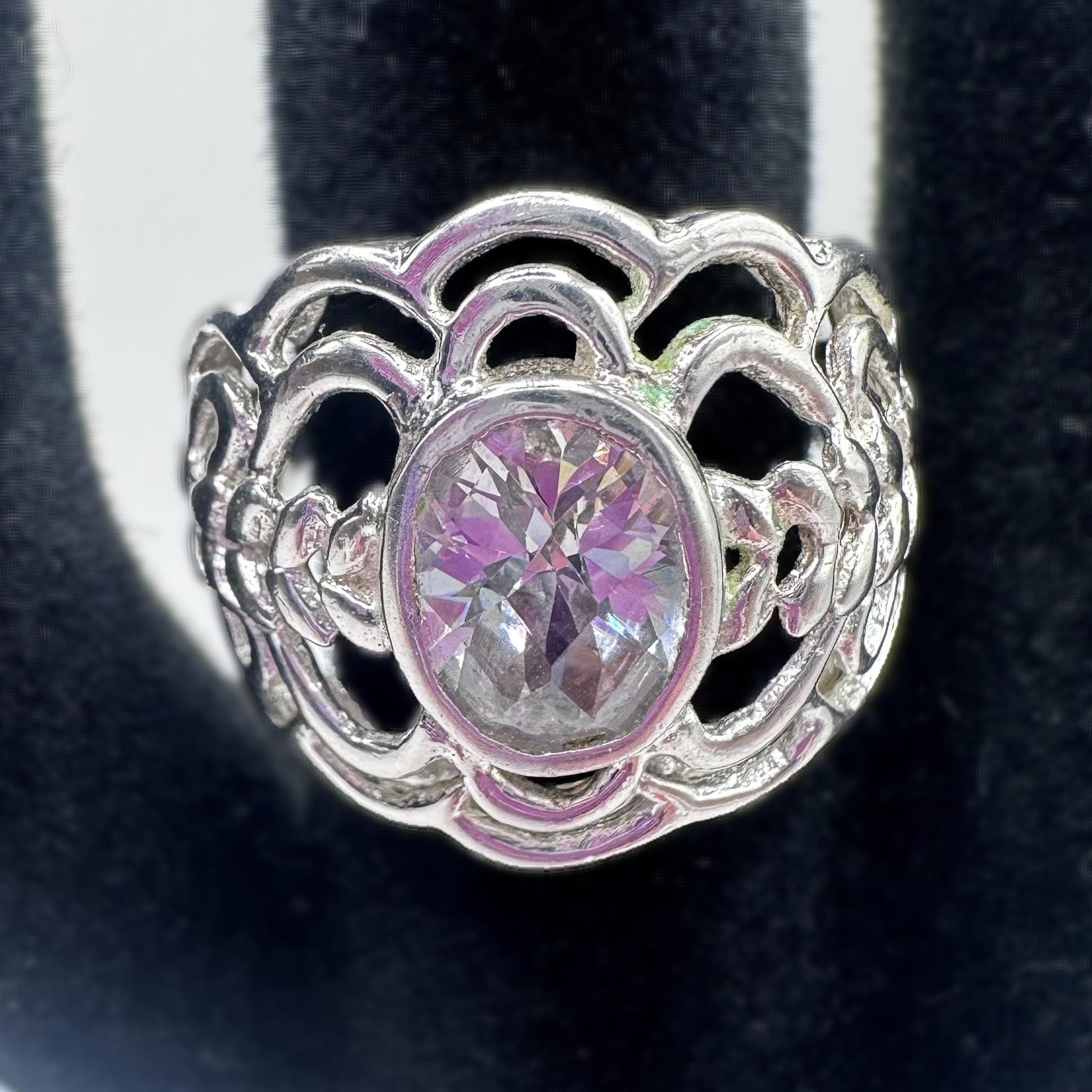 Vintage Style Sterling Silver Ring with Stone Size 6.5
