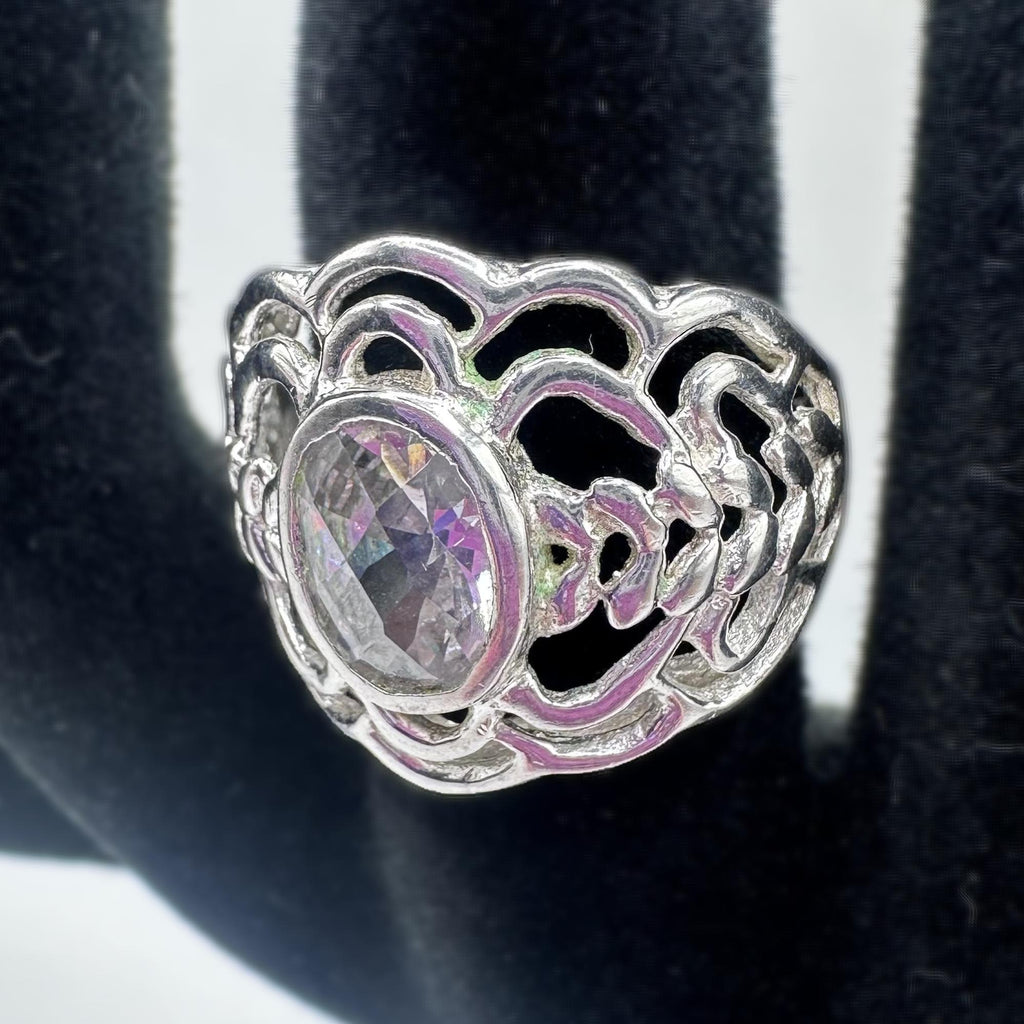 Vintage Style Sterling Silver Ring with Stone Size 6.5