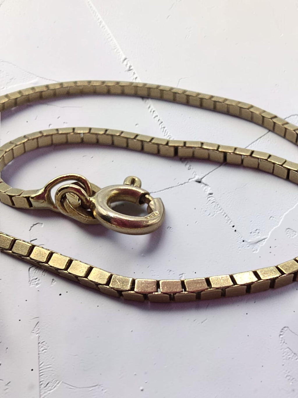 Vintage UnoAErre Solid 14K Yellow Gold Box Chain Bracelet Made in Italy Marked 585 ITALY and Star 1 AR