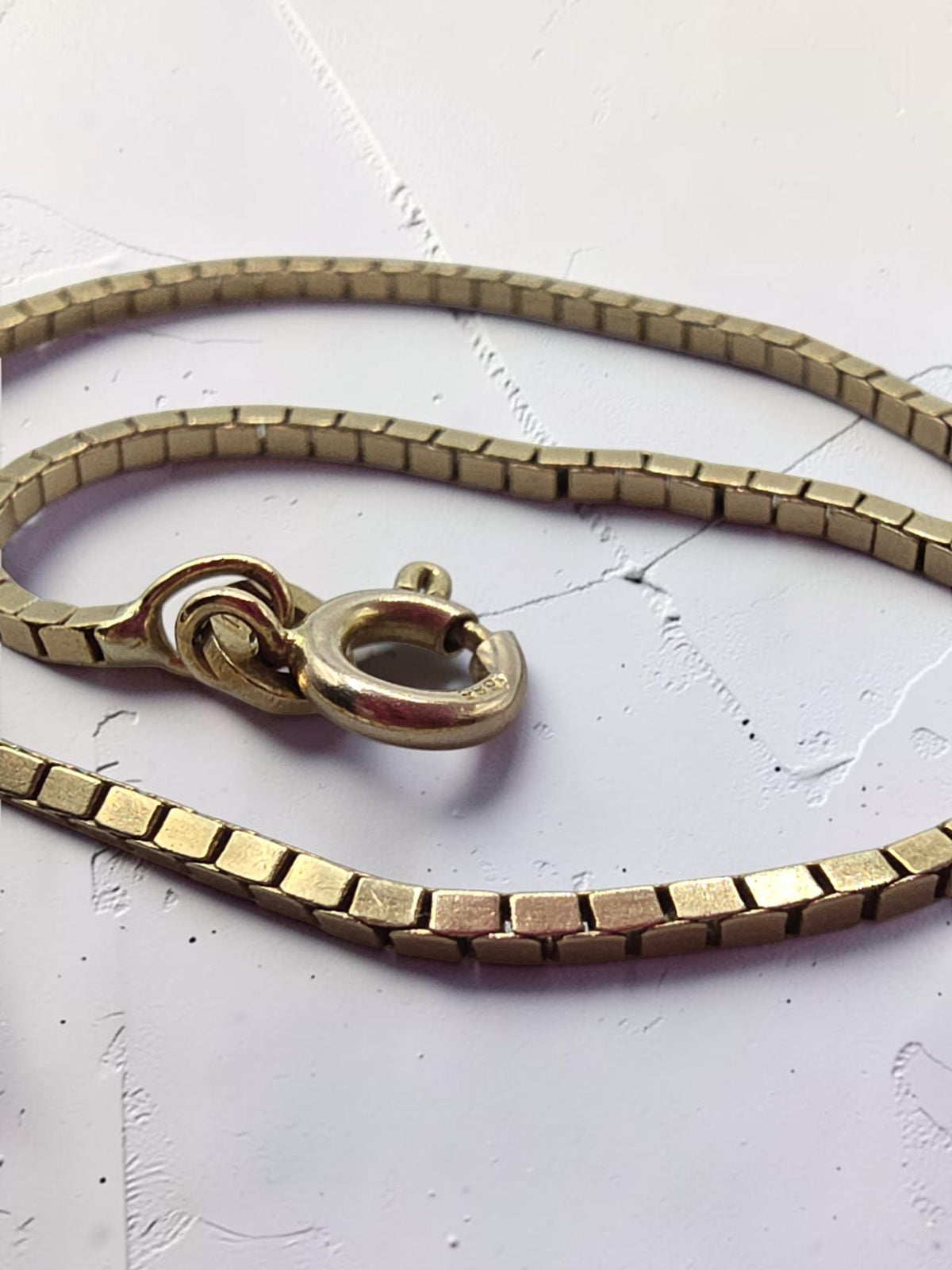 Vintage UnoAErre Solid 14K Yellow Gold Box Chain Bracelet Made in Italy Marked 585 ITALY and Star 1 AR