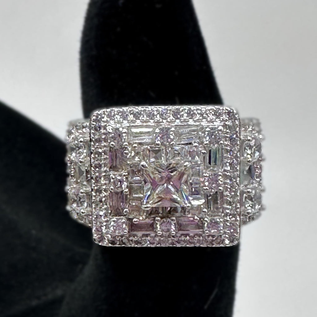 FZN Fuzion Creations 925 Sterling Silver Princess Cut CZ Halo Ring Size 5.25