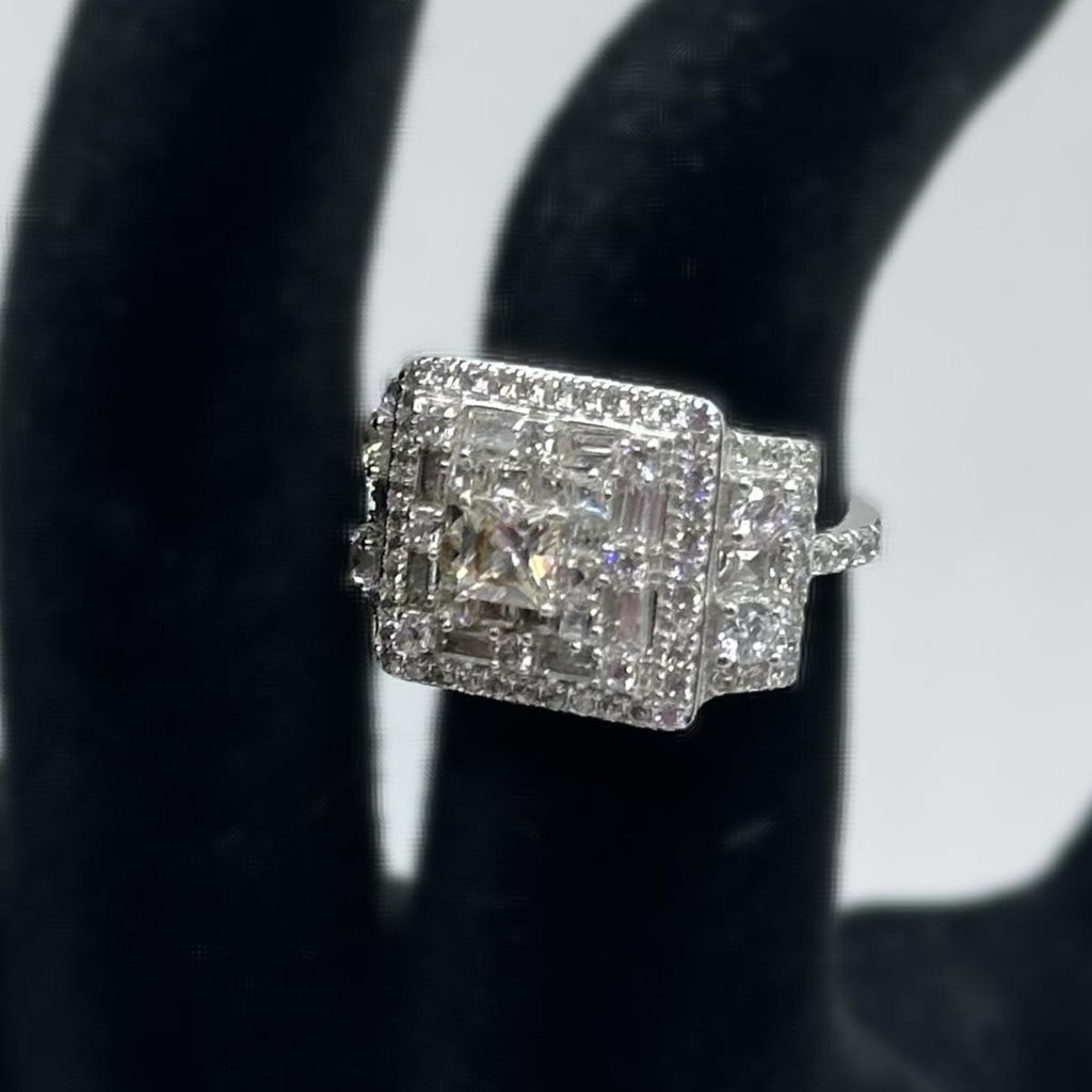 FZN Fuzion Creations 925 Sterling Silver Princess Cut CZ Halo Ring Size 5.25