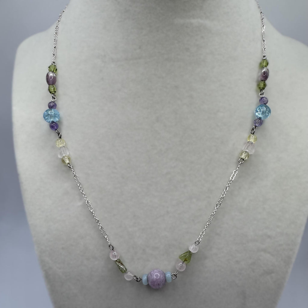 Sterling Silver Purple Turquoise and Green Beaded Necklace 17.5" Vintage