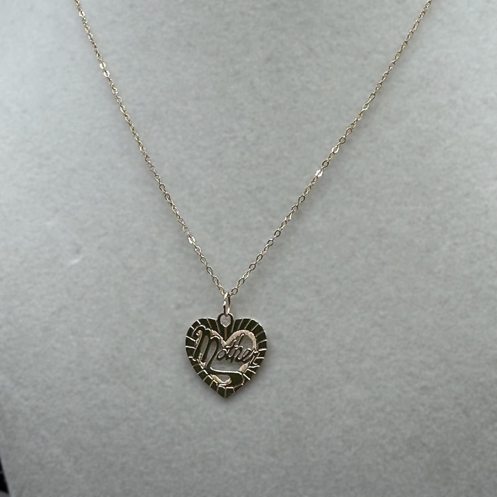 Solid 14K Gold Heart Mother Pendant Necklace - 16 Inches