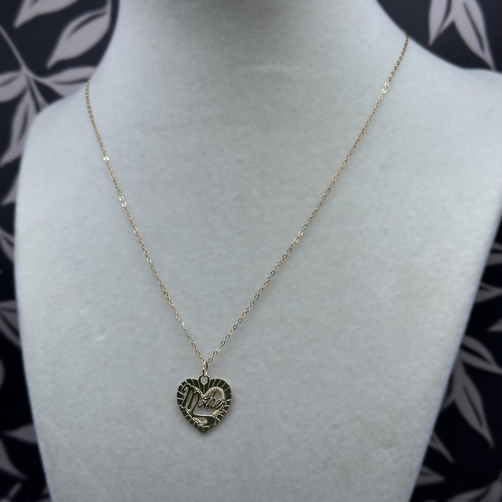 Solid 14K Gold Heart Mother Pendant Necklace - 16 Inches