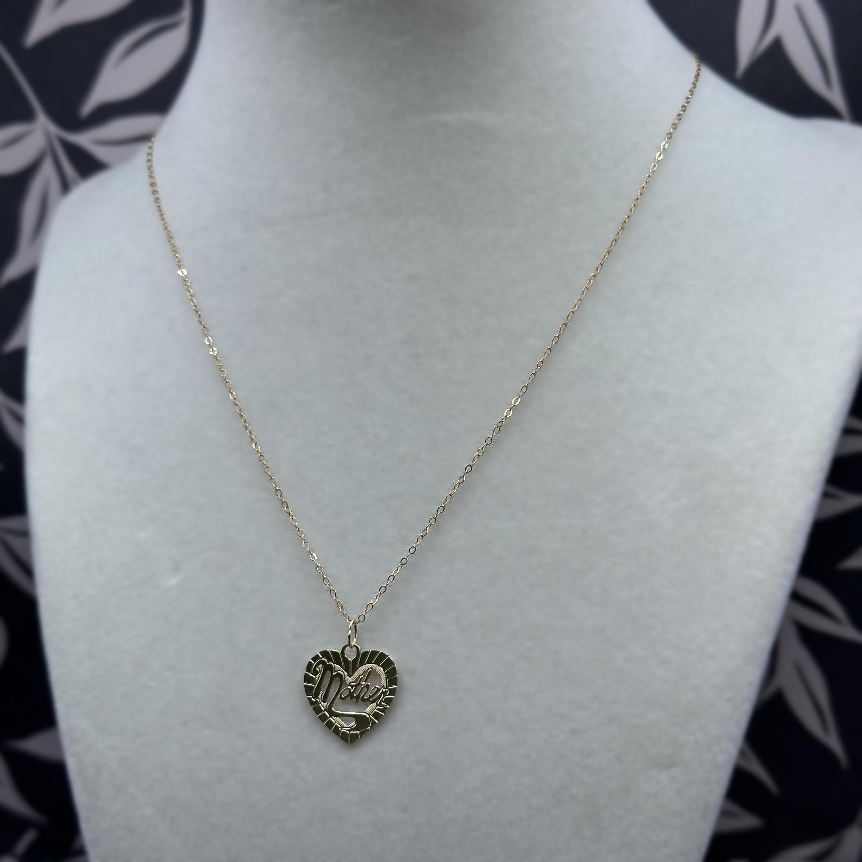 Solid 14K Gold Heart Mother Pendant Necklace - 16 Inches