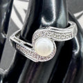 Vintage Sterling Silver Pearl Ring with Diamond Accents Size 9
