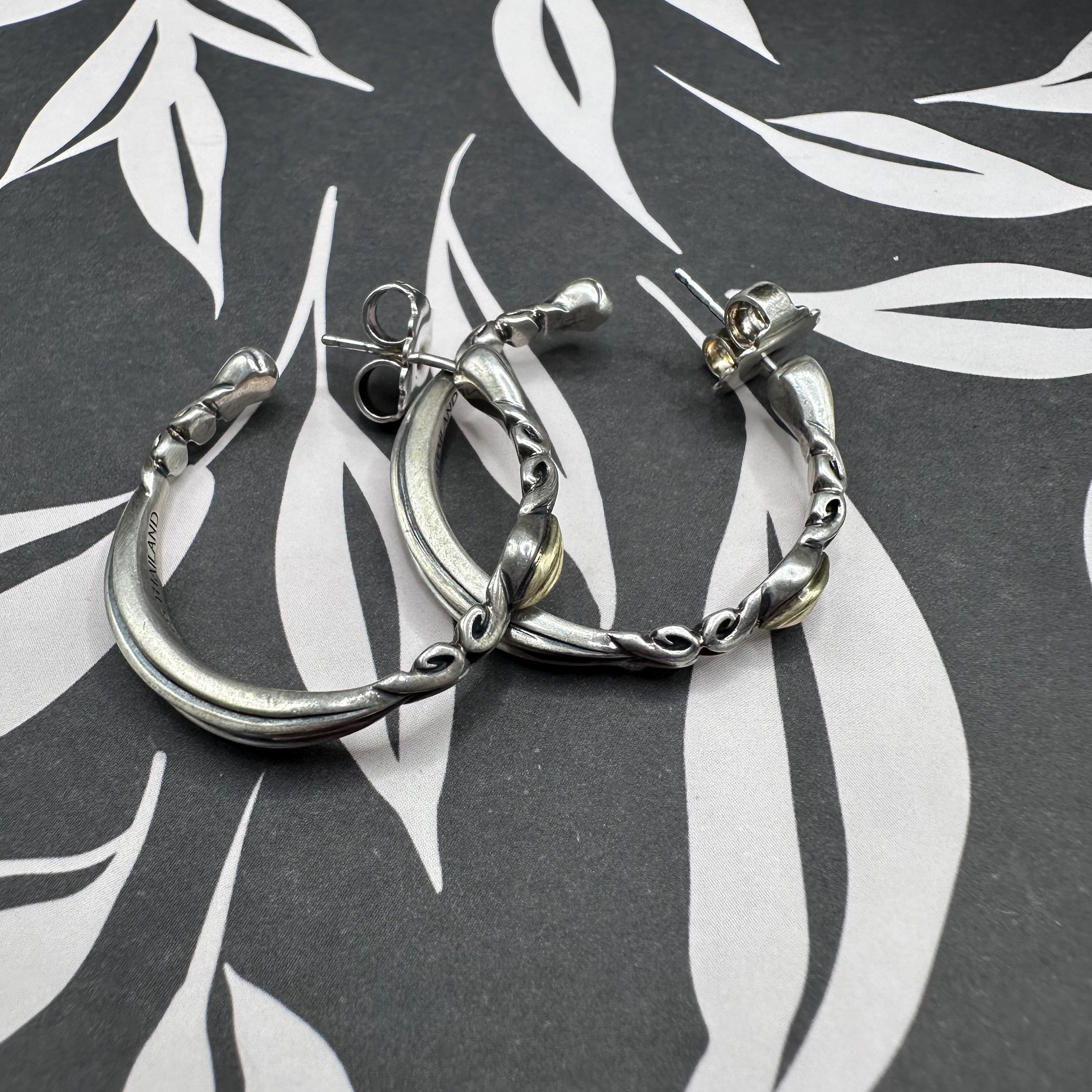 925 Sterling Silver Hoop Earrings with Solid 18K Gold Accents