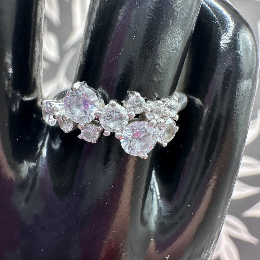 Sterling Silver Cluster Ring with Gemstones – Size 6.75