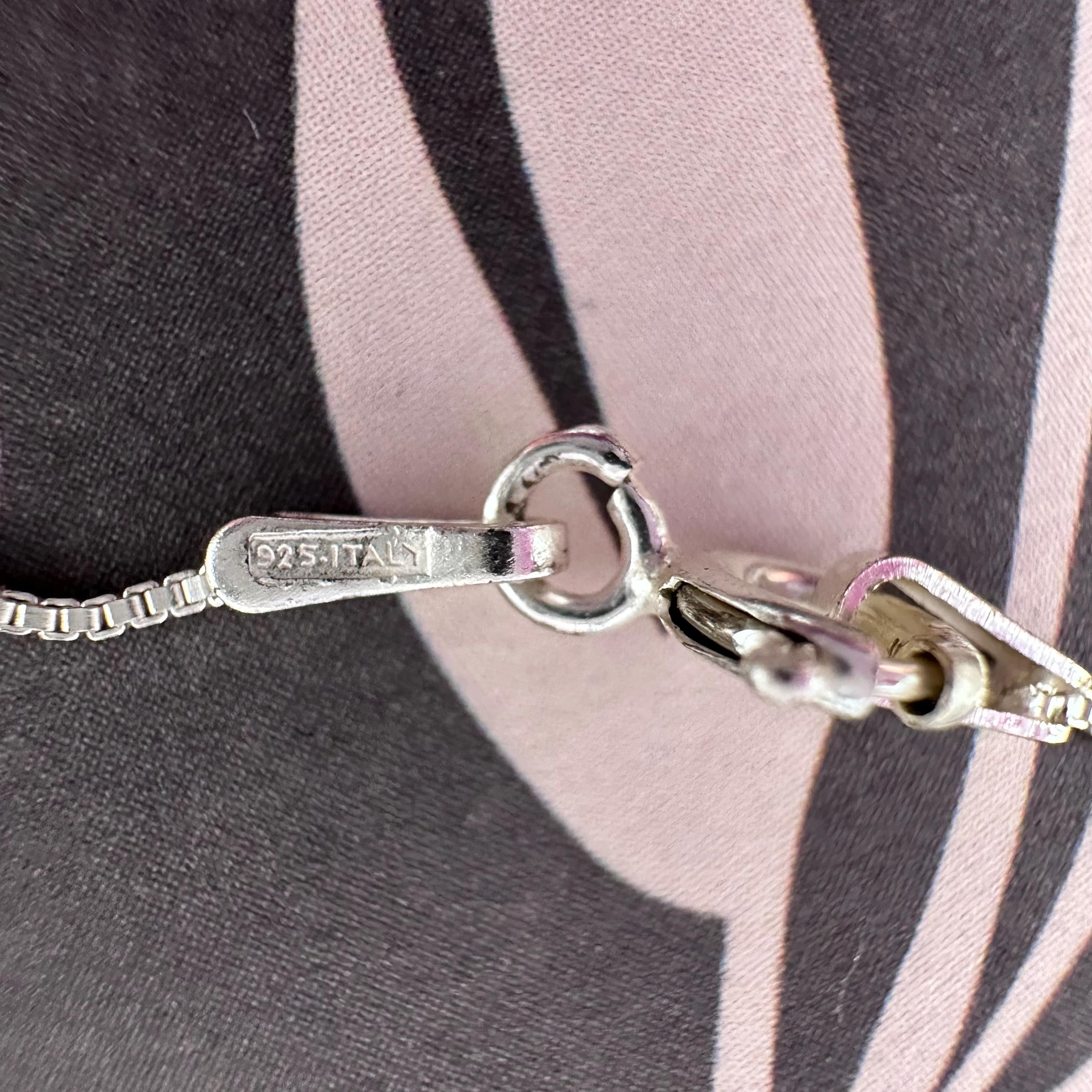 Vintage Sterling Silver and Diamond Heart Pendant Necklace ITALY